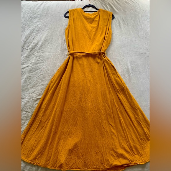 Handmade in Nepal Mustard Yellow Tie-Waist Button Down Midi Dress | Extra Large - Picture 4 of 7